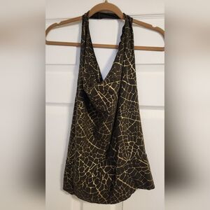 Green and Gold Backless Halter Top